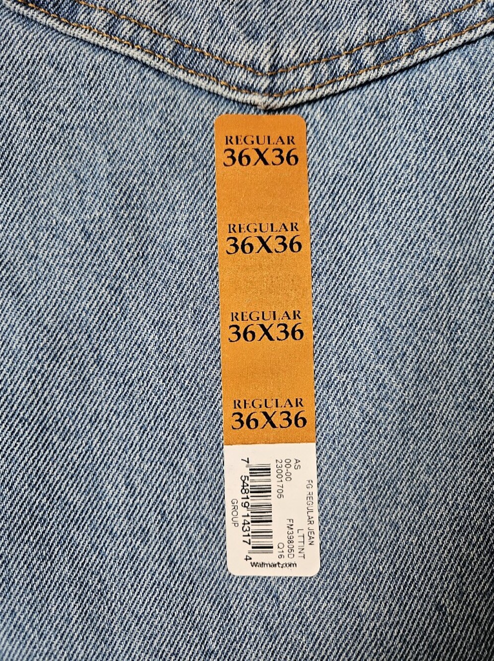BNWT Long Faded Glory 36x36 Jeans Straight Leg Classic Fit - Med Blue Wash